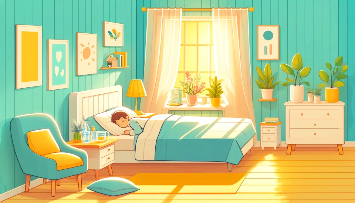 A peaceful bedroom setting illustrating tips to improve sleep quality